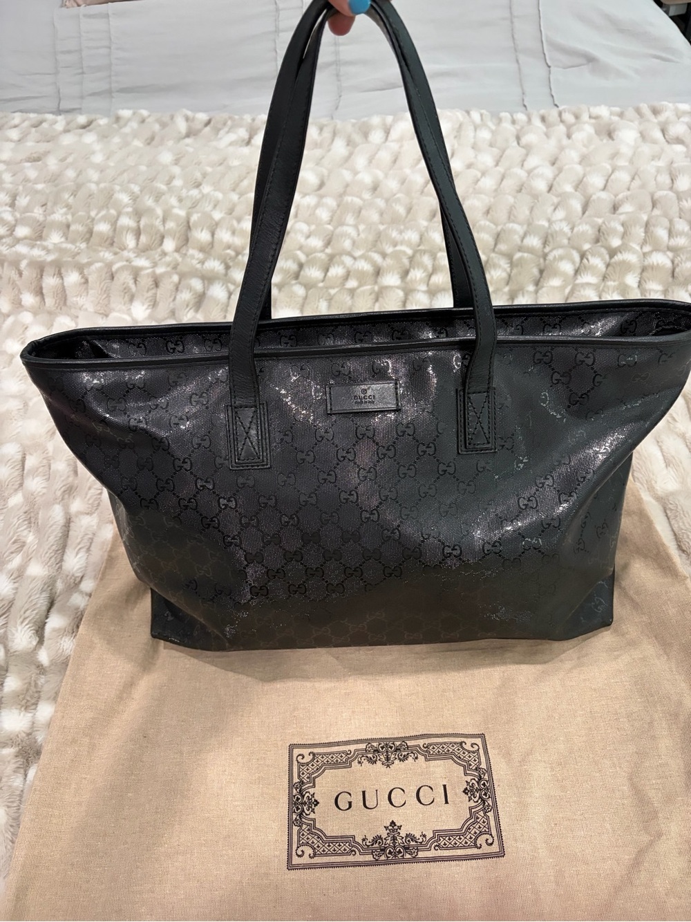 GUCCI GG IMPRIME BLACK TOTE BAG